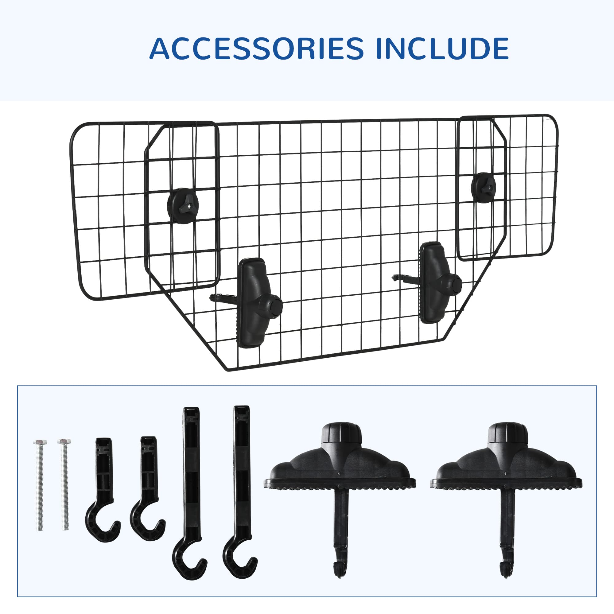PawHut Grille de Protection Universelle pour Chien, barrière de sécurité de Voiture pour Chiens Largeur Ajustable 90 à 120 cm Facile à Installer sur la Plupart des Voitures SUV, Noir