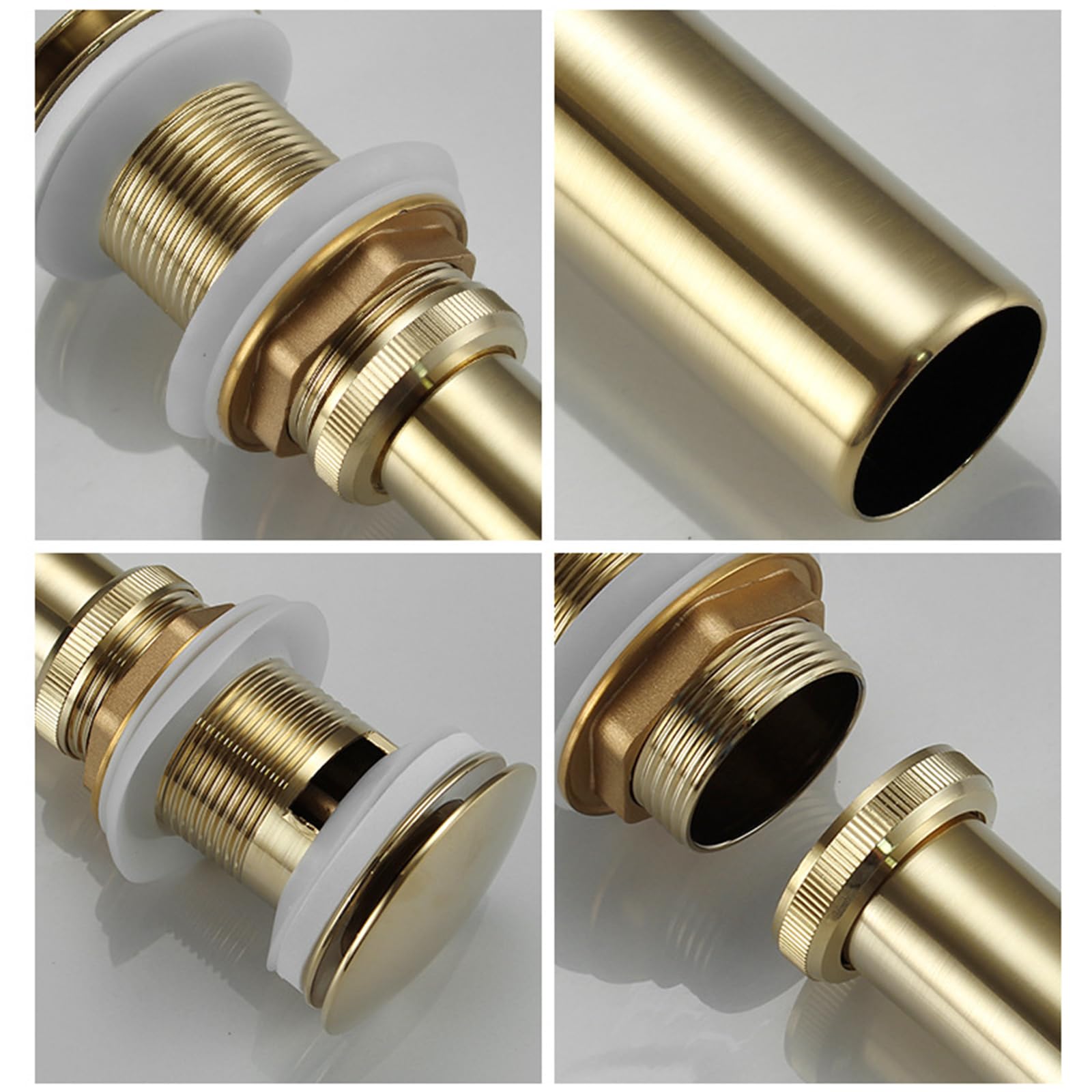 VáLvula Para Lavabo Clic Clac Valvula Click Clack Lavabo DesagüE Lavabo Universal Drenaje Emergente Todo De Cobre,Oro Cepillado,Sin Agujero De Desbordamiento