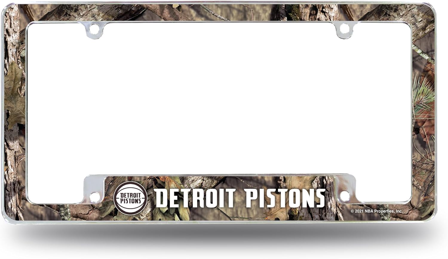 Rico Industries NBA Detroit Pistons Mossy Oak 12" x 6" Chrome All Over Automotive License Plate Frame for Car/Truck/SUV