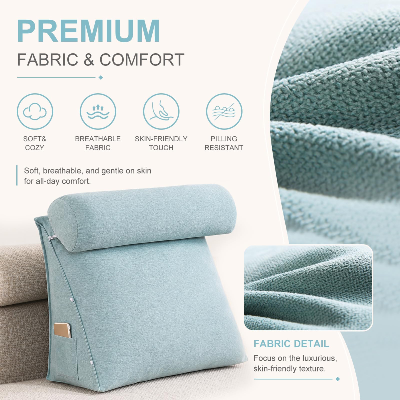 Cuscino da Lettura per Letto E Divano, Schienale Letto Ergonomico in Velluto con Rullo Poggiatesta Regolabile, Cuscino A Cuneo per Leggere A Letto, Supporto Lombare,Dark Red,60X50X20CM