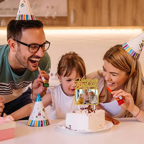 Miniatura 3 de Decoración dorada para tarta de cumpleaños con marco de fotos, decoración de pastel de cumpleaños para niñas, niños, mujeres, hombres, cumpleaños,