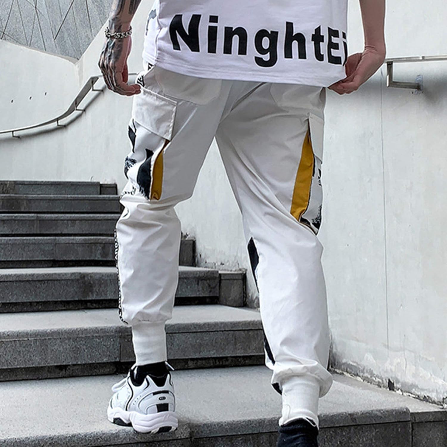 XYXIONGMAO Men's White Tactical Harem Pants with Pockets Techwear Streetwear Hip Hop Joggers Sweatpants Cargo Pants for Men - Image 4