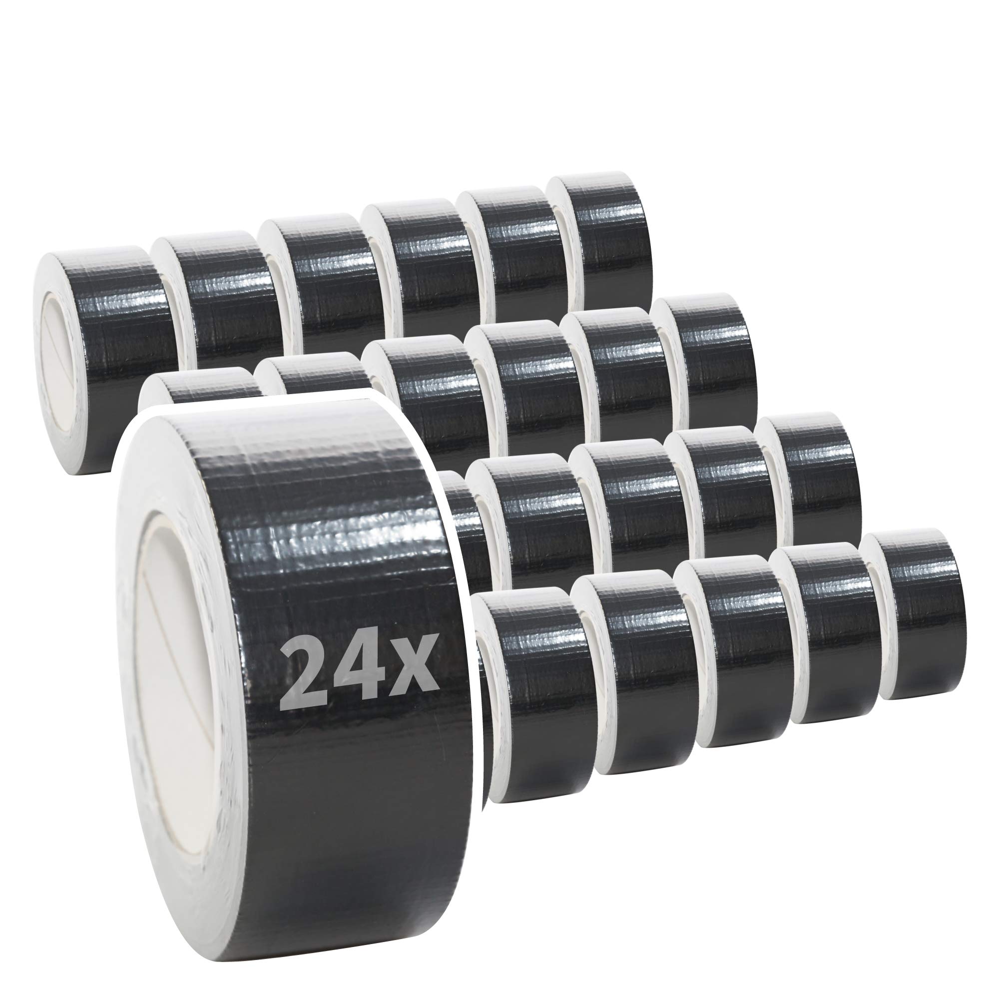 24 Rollen Premium Gewebeband | Panzertape | Panzerband | Gaffer Tape | Klebeband | 50mm x 50m, Farbe:schwarz