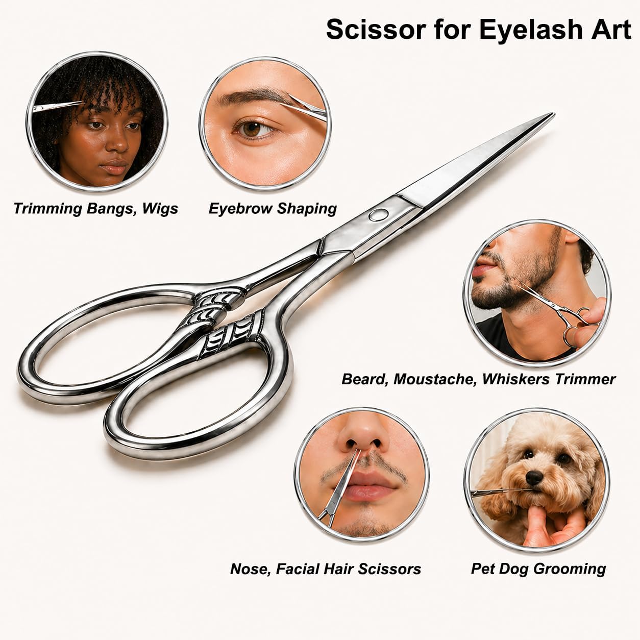 Small Precision Scissors, 3.5inch Stainless Steel Multi-Purpose Vintage Beauty Grooming Kit for Facial Hair, Eyebrow, Eyelash, Beard, Moustache with PU Sheath