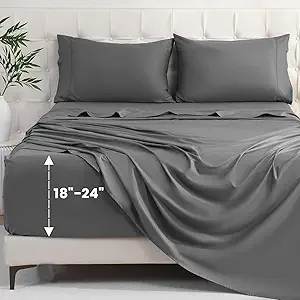 Bedlifes King Sheet Set, Extra Deep Pocket 18-24 Inches,1000Thread Count 100% Egyptian Cotton, Soft and Breathable Sateen 4-Piece, Dark Grey