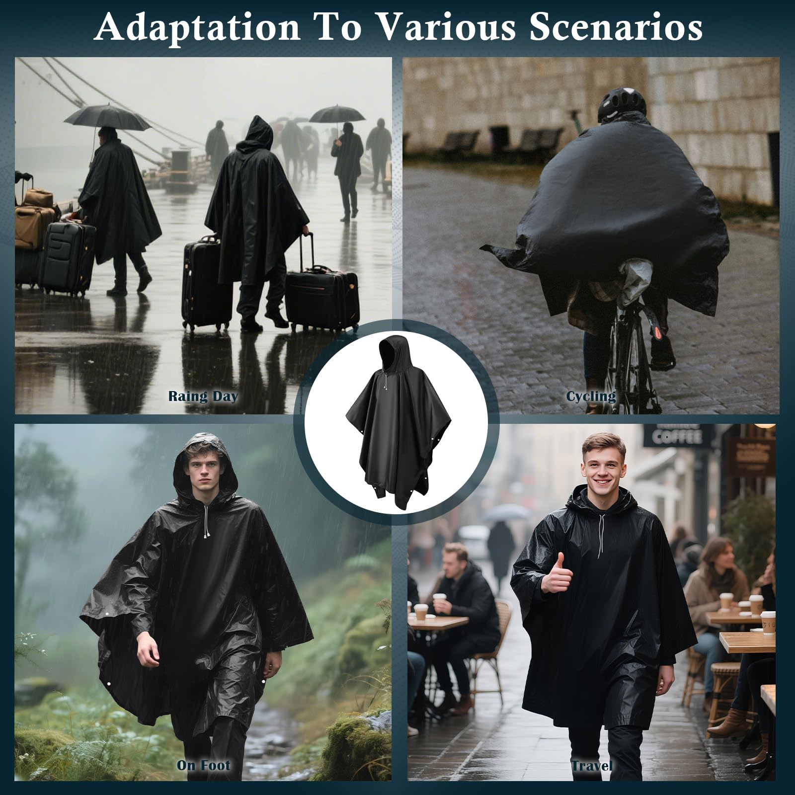 lohey EVA Regenponcho, Wasserdicht Regenmantel für Damen und Herren, Wiederverwendbar Regencape mit Kapuze für Camping, Angeln, Freizeitparks, Festivals