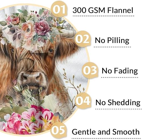 Miniatura 10 de Mercuryelf Manta de vaca Highland, suave, mullida y cálida, manta de franela de 50 x 60 pulgadas para sala de estar, sofá, bonito regalo beige para