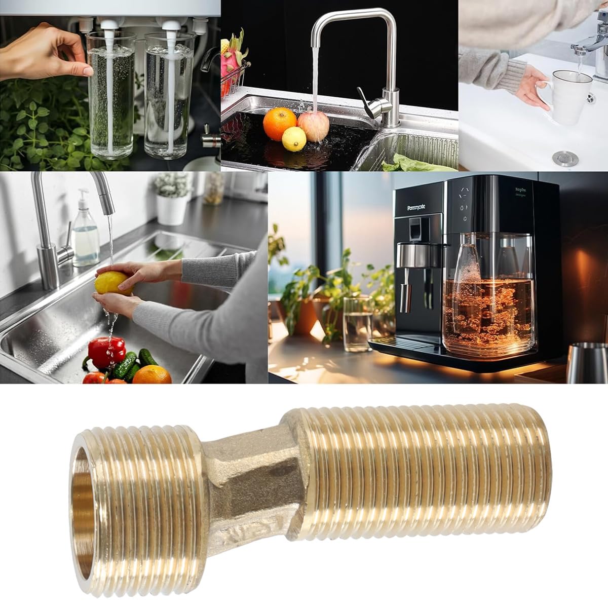 Adaptador de bañera con rosca macho G1/2 a G3/4, paquete de 2, latón, brazo oscilante excéntrico para grifo, montaje en pared (amarillo), 7 cm