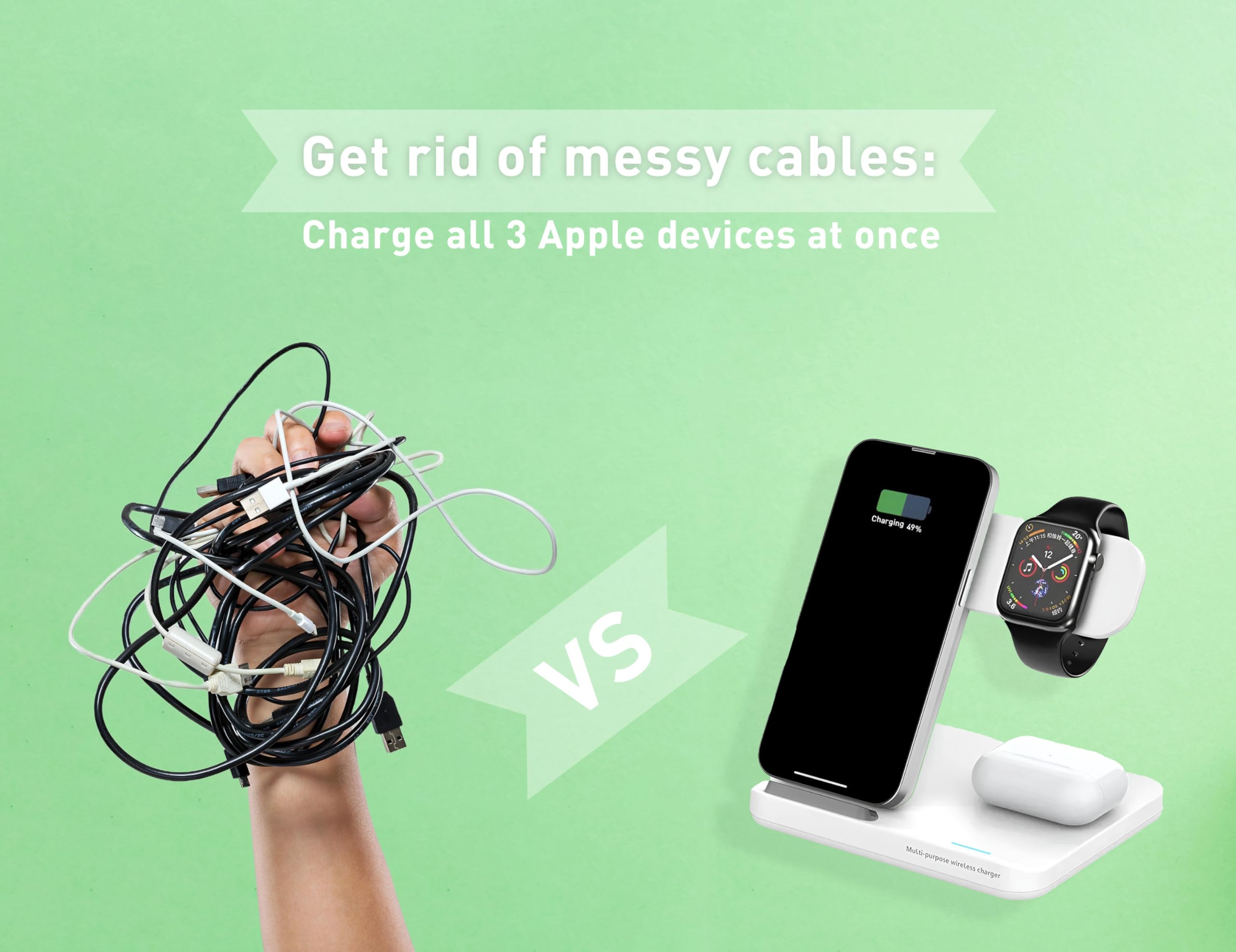 Estación de carga inalámbrica 3 en 1, cargador inalámbrico Qi plegable y rápido para iPhone, Android y dispositivos habilitados para Qi, fácil punto de carga todo en uno (negro)