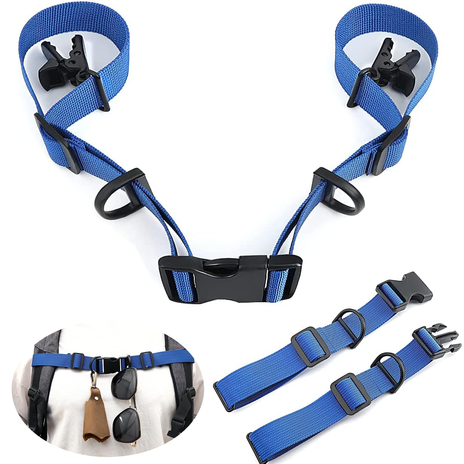 Ikerall 2 Pcs Adjustable Backpack Sternum Straps Chest Belt Hardness Strap with Anti-slip Fixed Clips for Camping Hiking