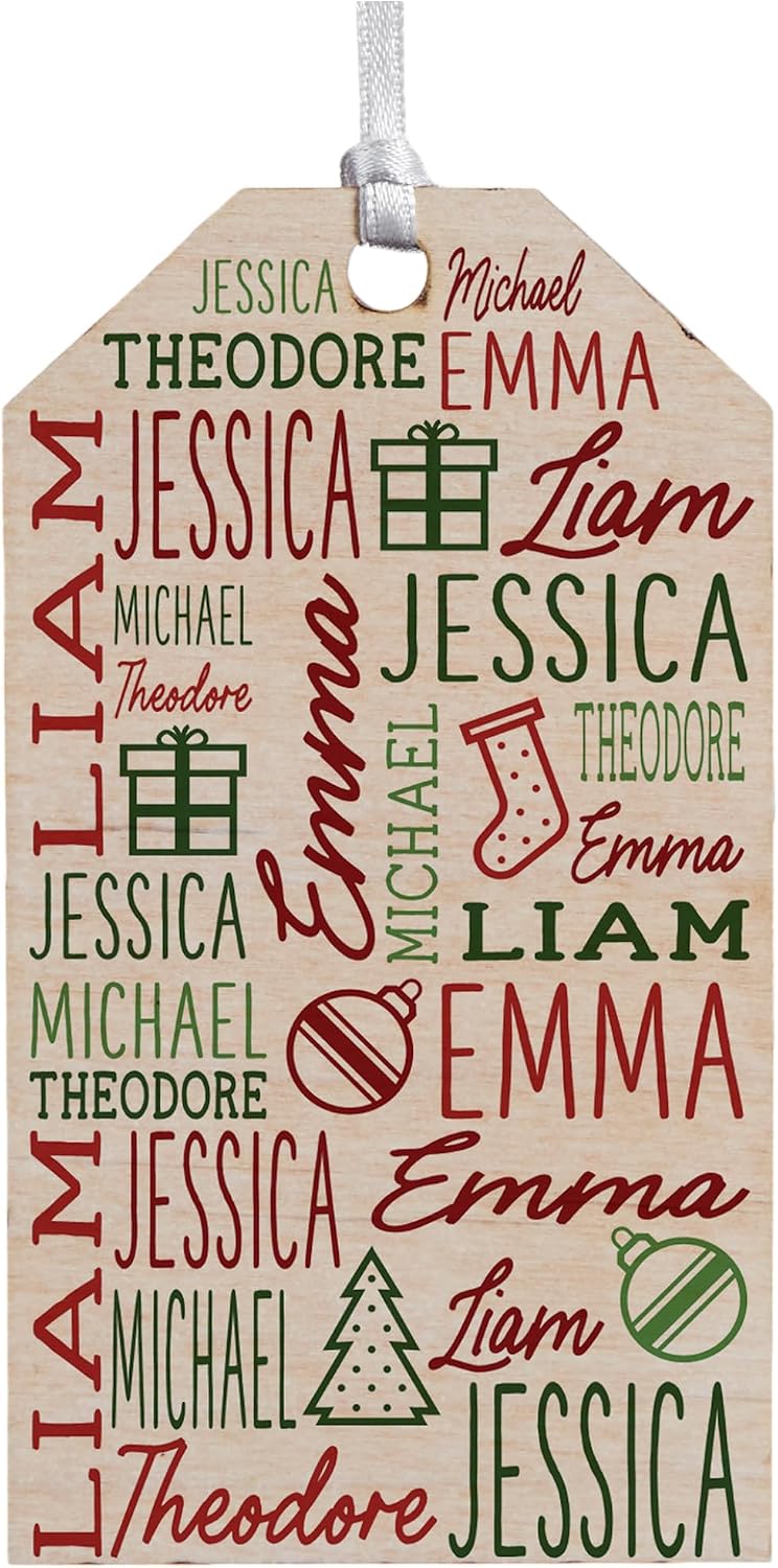Personalization Universe Holiday Repeating Name Personalized Wood Tag Ornament