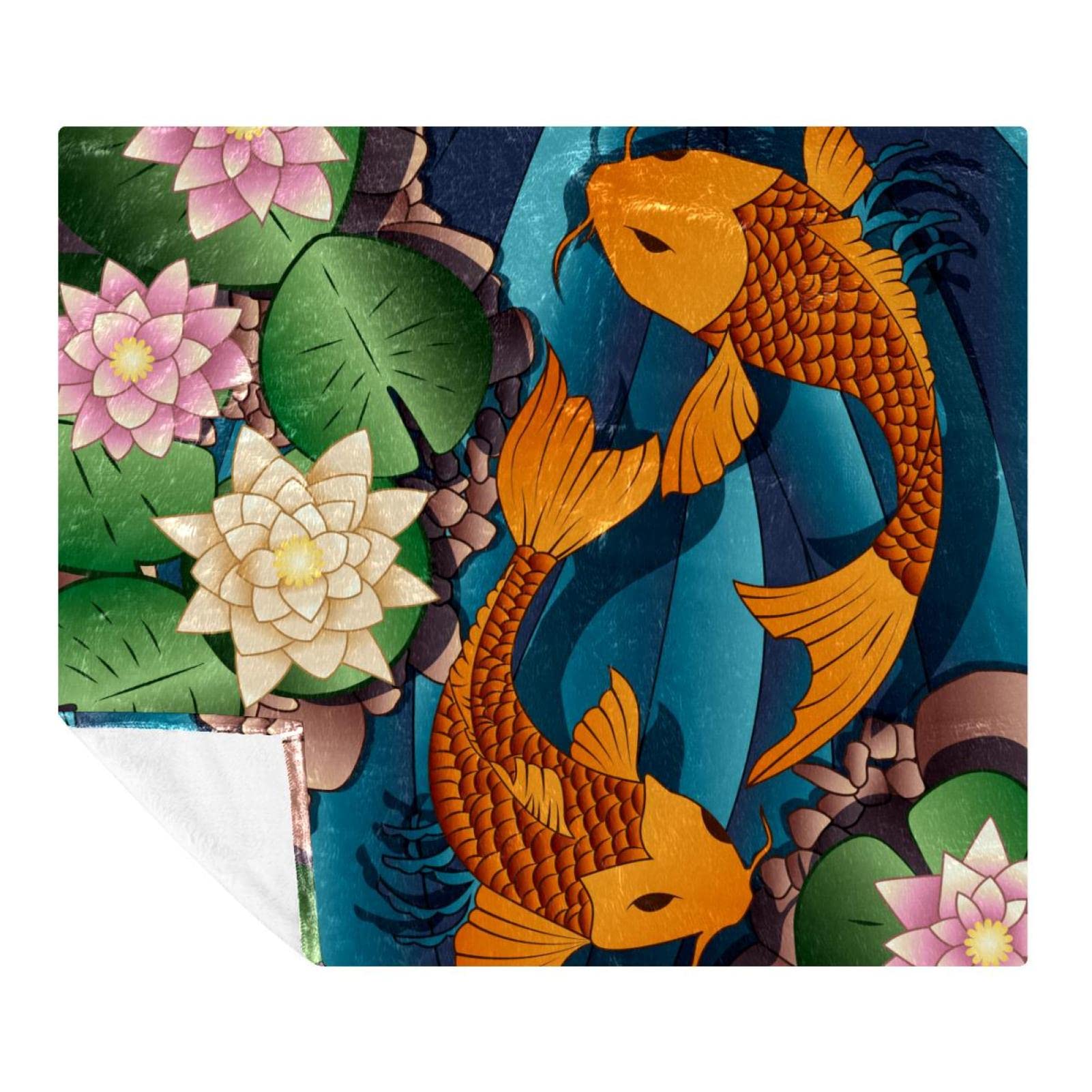 Couverture polaire koi fish lotus pour une ambiance zen dans votre chambre