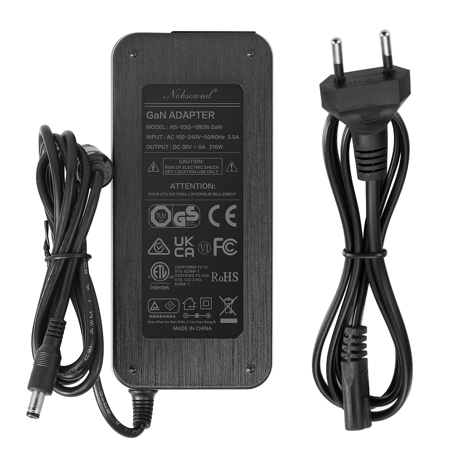Nobsound 216W 36V/6A DC-alimentatore da rete Adattatore Caricabatterie AC 100-240V Trasformatore (36V/6A)