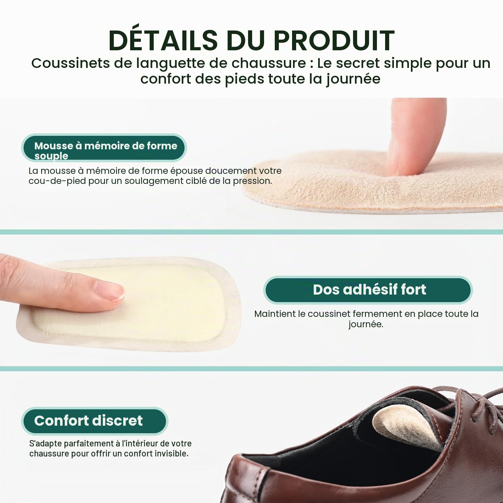 Welnove 2 paires Coussinet Languette Chaussure - Mousse chaussure à mémoire de forme et daim, auto-adhésifs, pour bottes, chaussures en cuir et chaussures de ville, coussinet chaussure trop grande,L