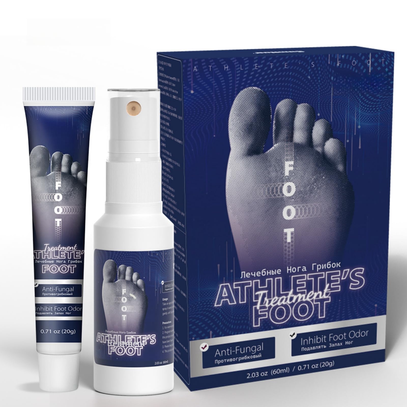 Athlete's Foot Care Kit, 60ml Spray + 20g Cream - Complete Solution for Itchy, Cracked Skin and Odor Elimination - Anti-Fungal Treatment for Hands and Feet - Relieves Itch and Discomfort