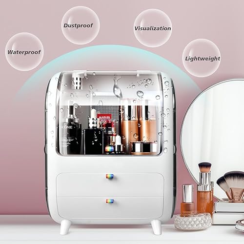 Miniatura 5 de VEEZIT Organizador de maquillaje para tocador, organizador de maquillaje 2 en 1 con estante de exhibición de aretes, collares, organizadores de