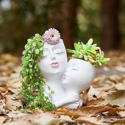 Miniatura 3 de Macetas faciales para plantas al aire libre, macetas de doble cabeza para suculentas para interiores y exteriores, bonita maceta de resina con