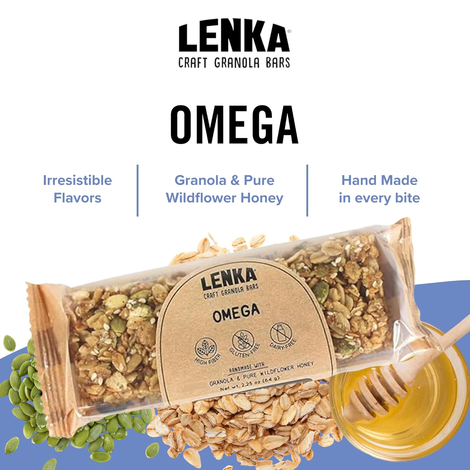 Lenka Omega Snack Bar with honey and oats