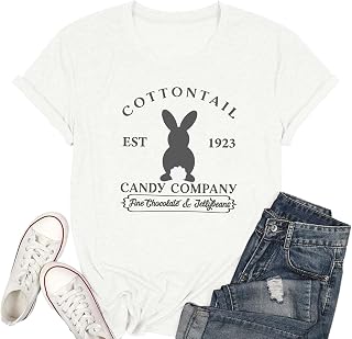 Sudadera de Pascua para mujer, diseño de conejito con lazo, informal, color redondo, manga corta, camiseta elegante para mujer