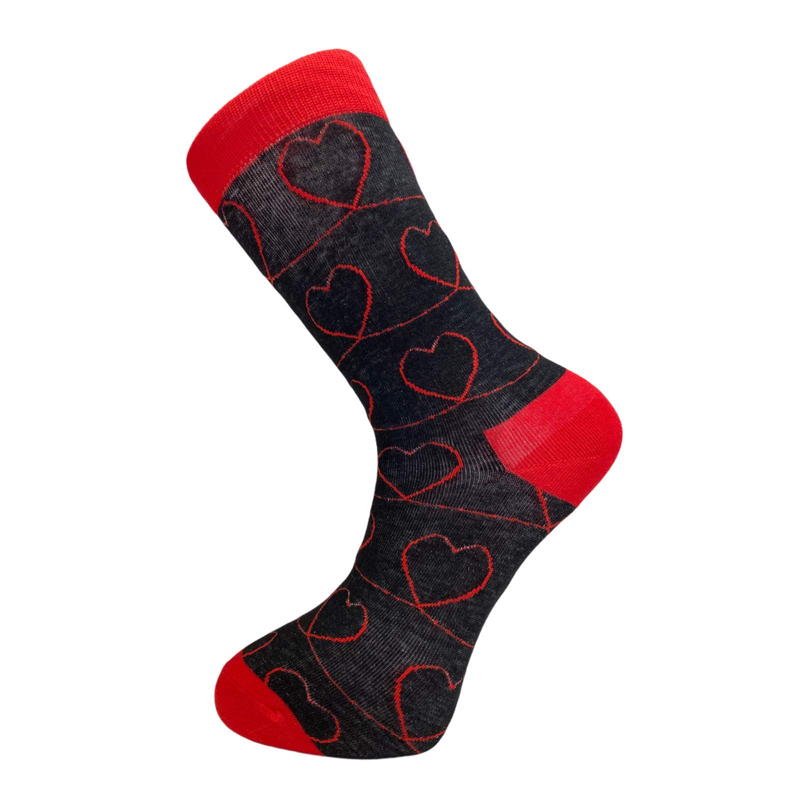 black and red heart romantic Valentines men-s cotton socks loud secret santa xmas gift present secret santa by Frederick Thomas of London fun, funky, colorful, wacky stocking fillers for men