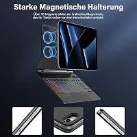 Husă magnetică SZO pentru iPad cu tastatură și touchpad, Bluetooth, iluminare LED în 7 culori, suport pliabil, iPad 10.9 și 11 2025, negru 3