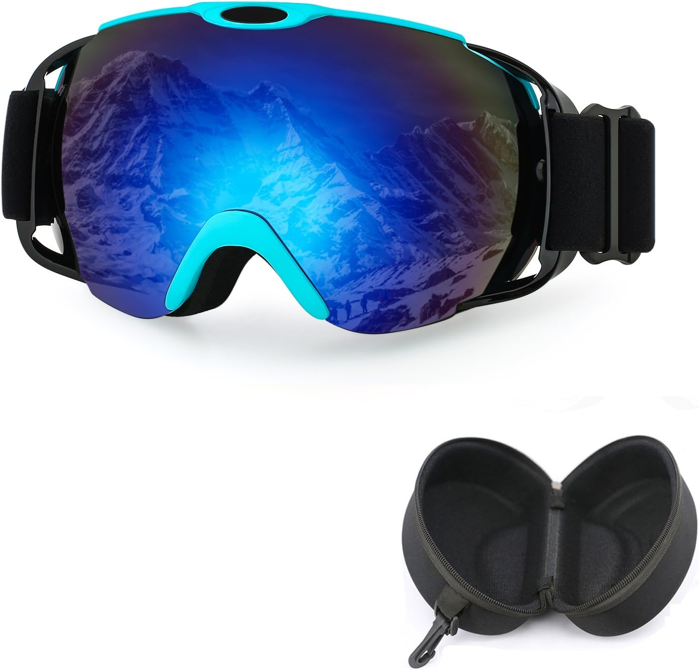 OTG Ski Goggles with Case ,iTavah Snowmobile Snowboard Skiing Glasses for Men Women & Younth Snow Outdoor Sports ,100% UV Protection, Anti-Fog ,Over the Glasses (Matte Blue)