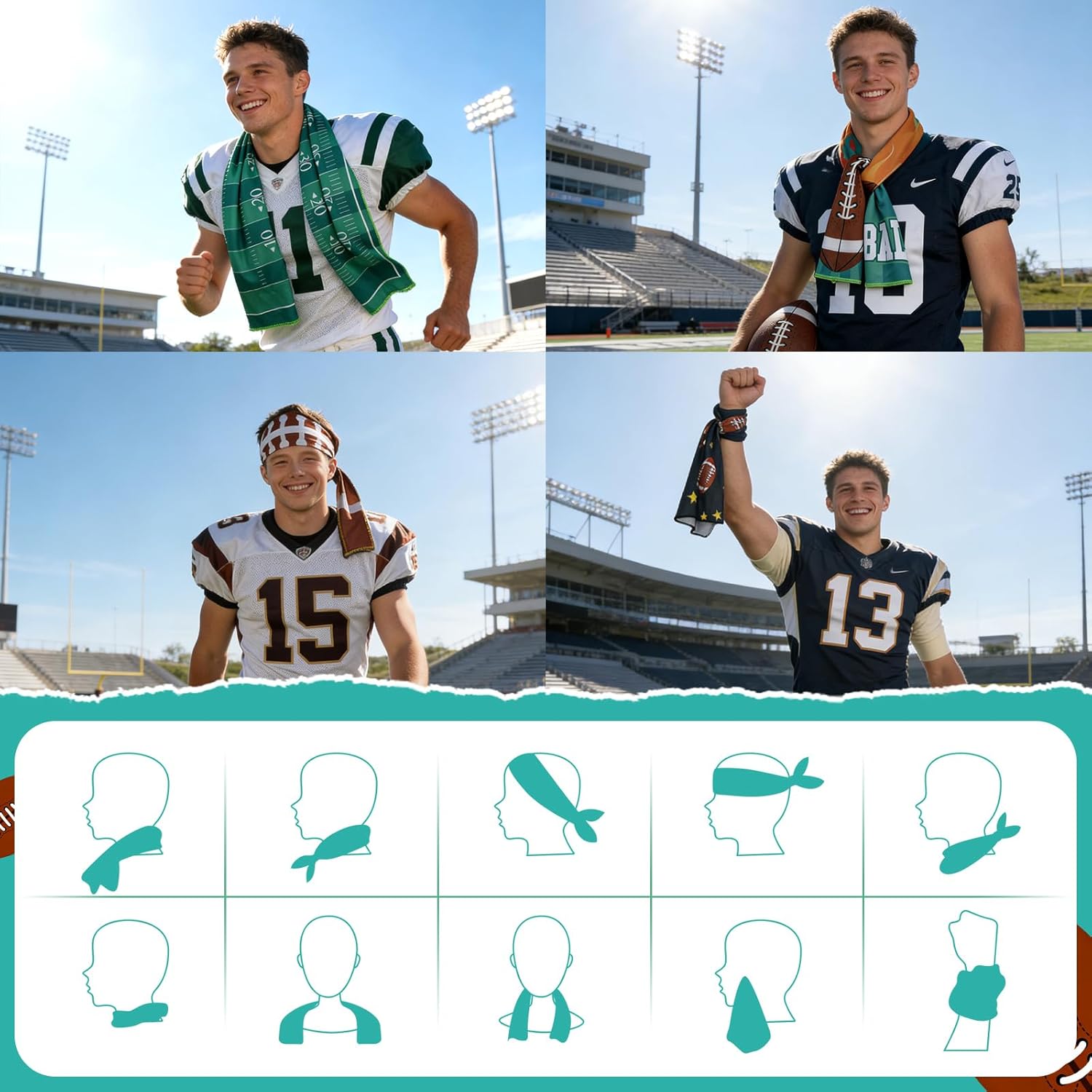 MENOLY 32 Packs Football Cooling Towels Bulk 40 x 12 Inch Sport Cooling Towels for Neck and Face Microfiber Sweat Breathable Cooling Neck Rags Baseball Team Gifts for Athletes Yoga Gym Sports Camping