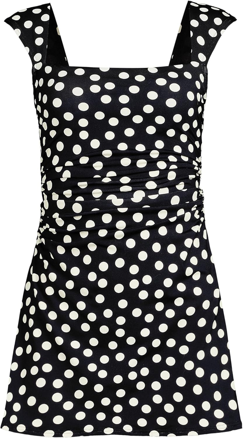 Lands' End Women's Chlorine Resistant Square Neck Ruched Swim Dress One Piece Swimsuit