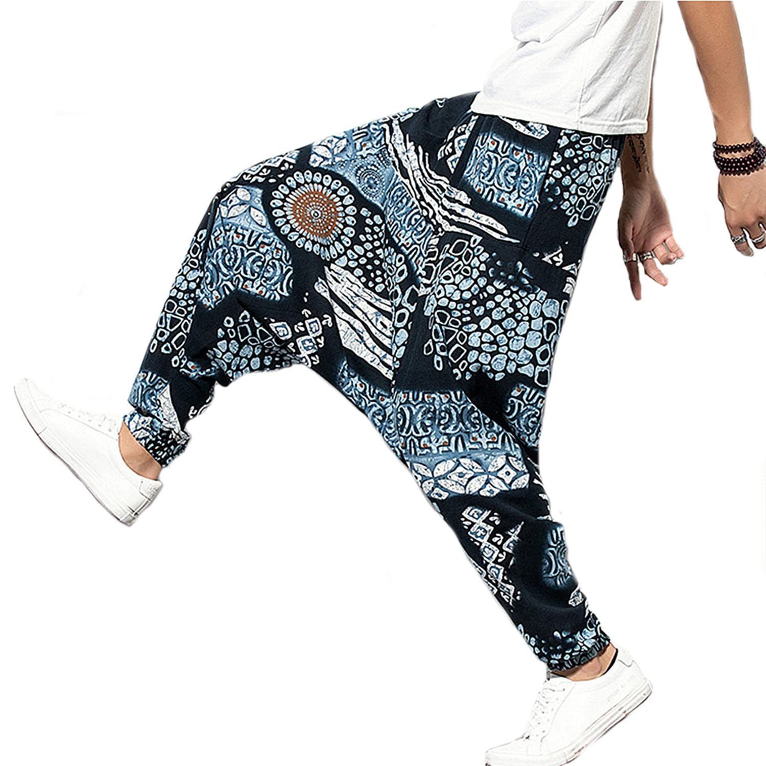 perdontoo Uomo Comodi Cotone Harem Yoga Casual Baggy Hippie Pantaloni