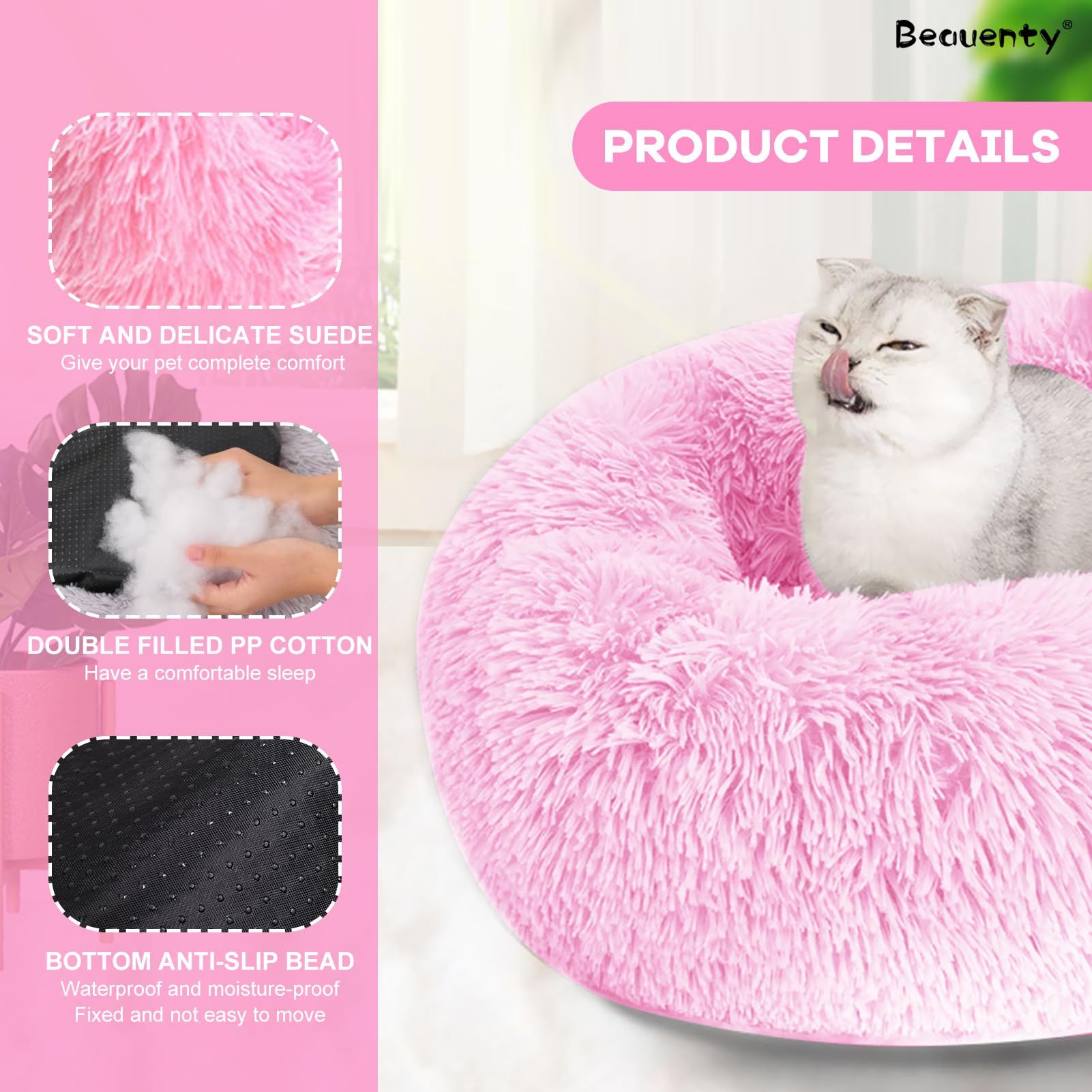بيونتي سرير قطط دائري من القطيفة، سرير كلب صغير فائق النعومة، عش للقطط مع قاعدة غير قابلة للانزلاق، سرير نوم للحيوانات الاليفة ذاتي الدفء، عش للحيوانات الاليفة للقطط والكلاب والقطط الصغيرة والجراء