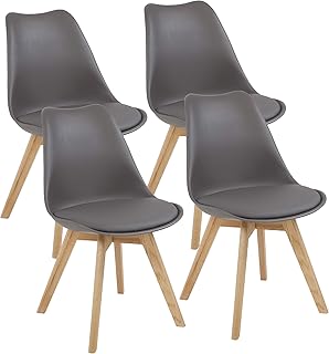 Albatros Sillas de Comedor AARHUS, Juego de 4, Gris con Patas en Madera Maciza, Roble, Diseño Retro Escandinavo
