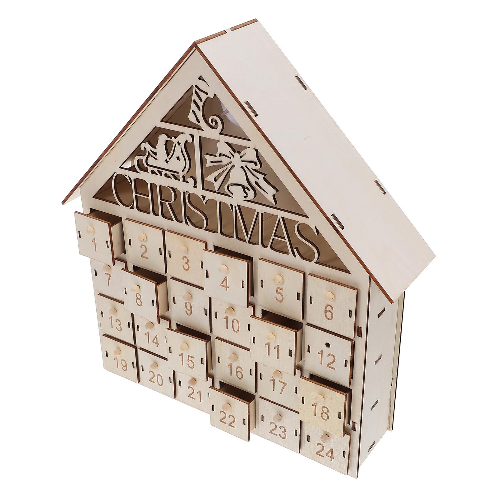 Calendario dell'Avvento di Natale in Legno a 24 Cassetti con Luci LED Decorazione Natalizia da Tavolo Riutilizzabile Conto alla Rovescia Festivo per Famiglia e Feste di Dicembre