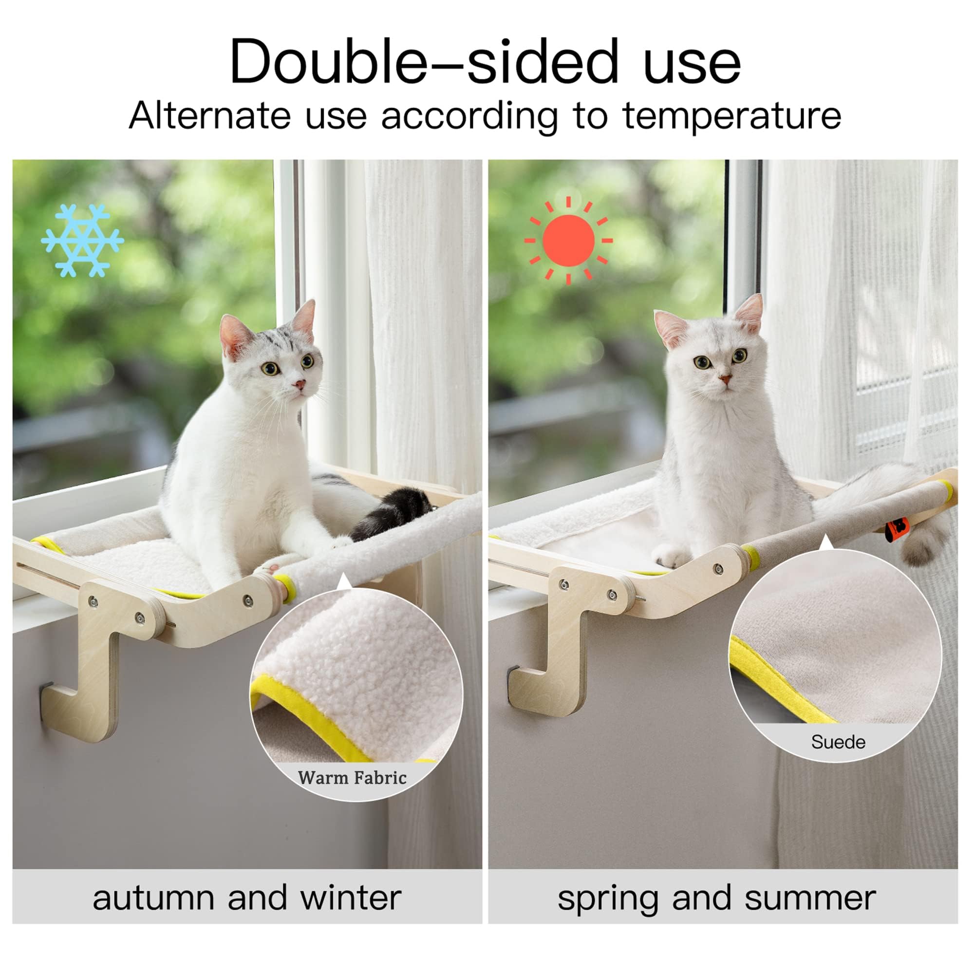 MEWOOFUN Hamac de fenêtre pour chat, Lit suspendu pour chat, Design peu encombrant, Jusqu'à 18 kg, Beige