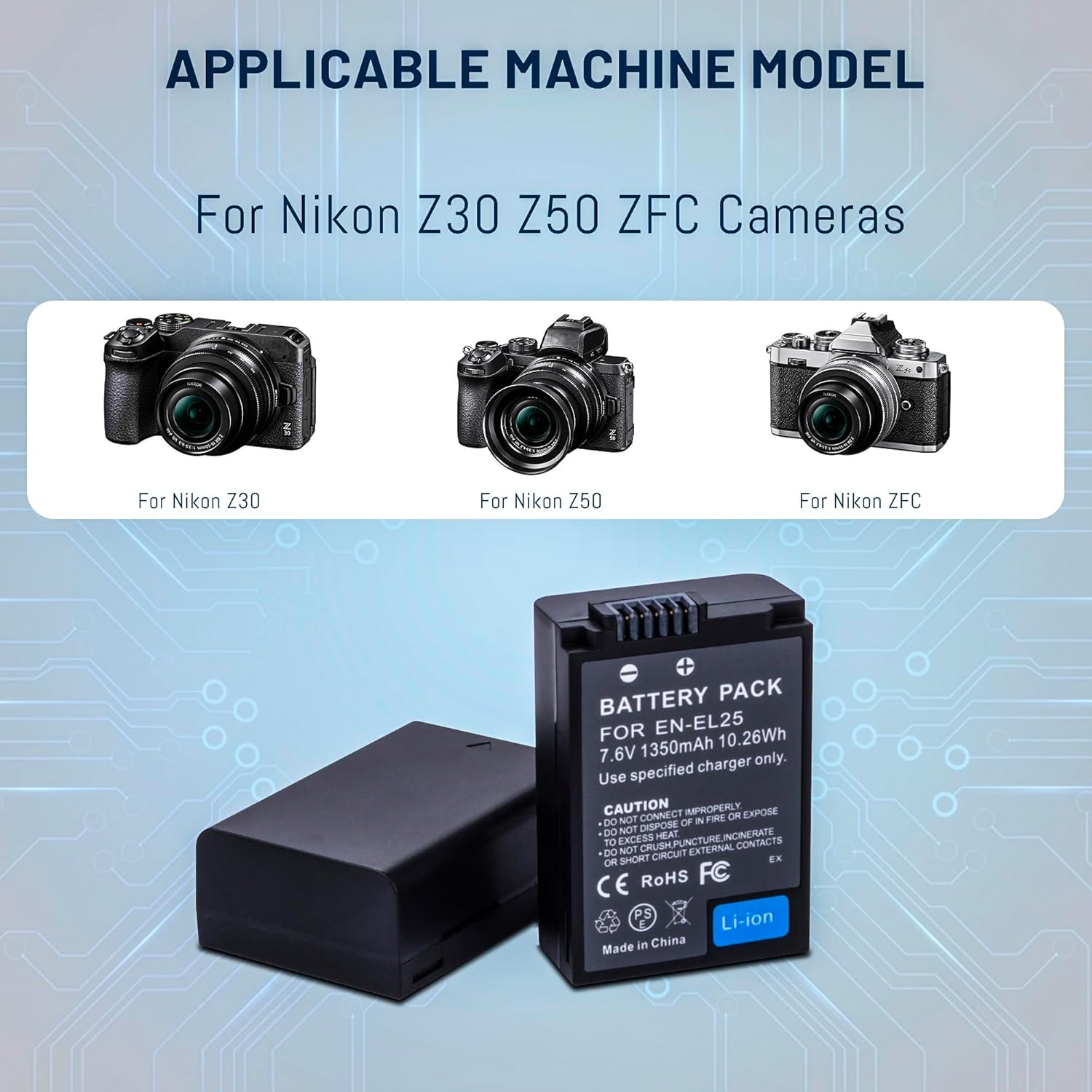 2-Pack EN-EL25 EN-EL25A Batteries Compatible with Nikon Z30 Z50 ZFC Cameras 4241 ENEL25 EN-EL25A Battery High Capacity