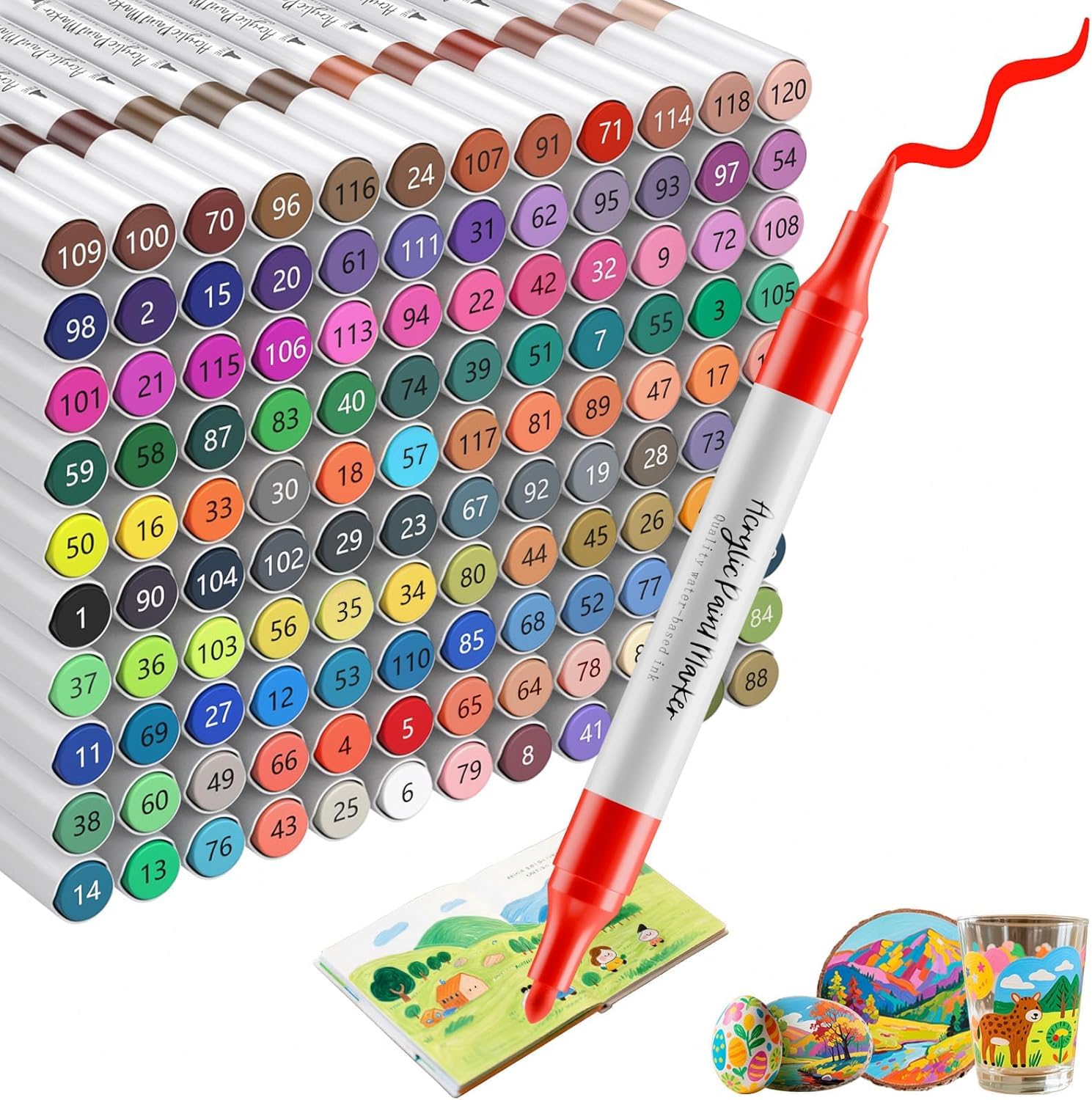 Kitire Acrylic Paint Pens, 120 Colours Dual Tip Acrylic Markers