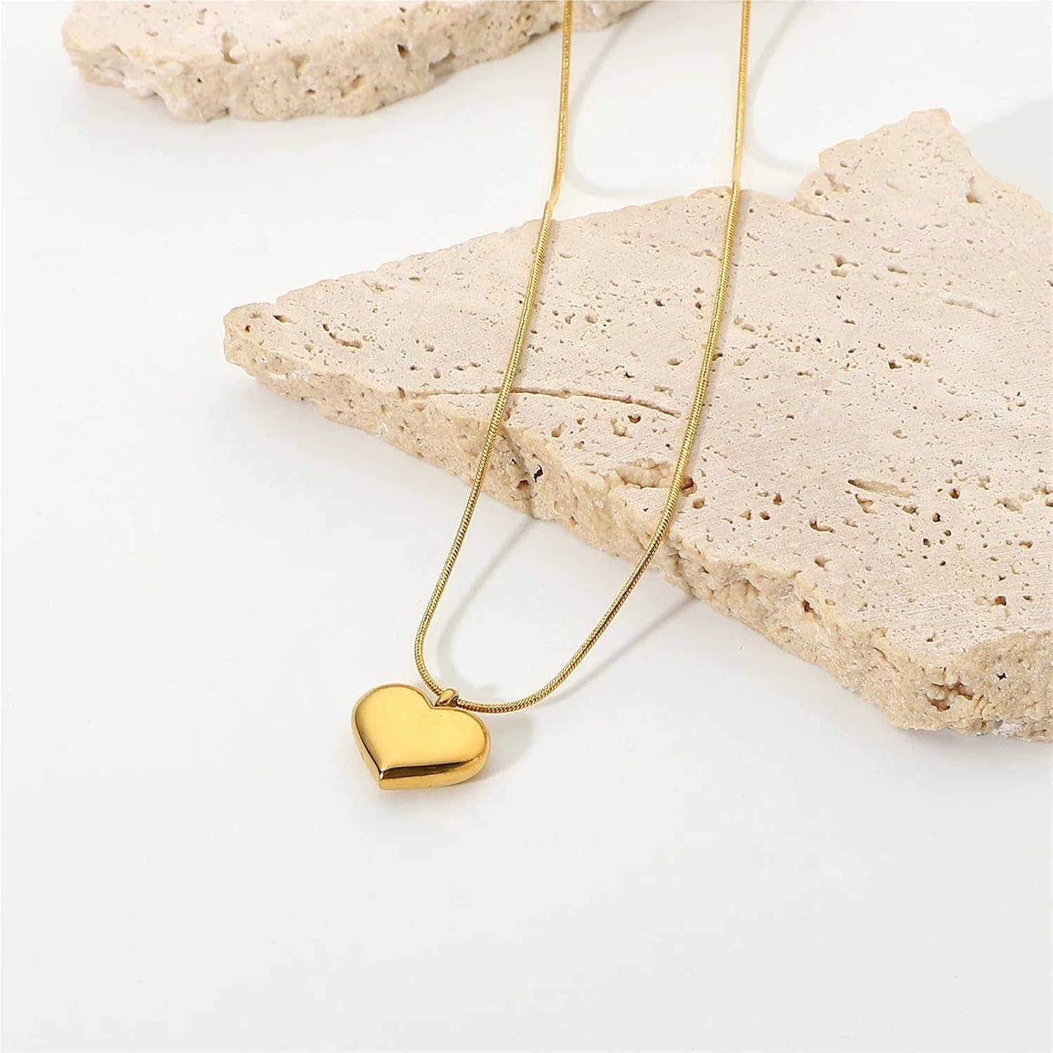 Collar Love Heart Pendant Necklaces For Women Flat Snake Chain Stainless Steel Jewelry 1Pcs