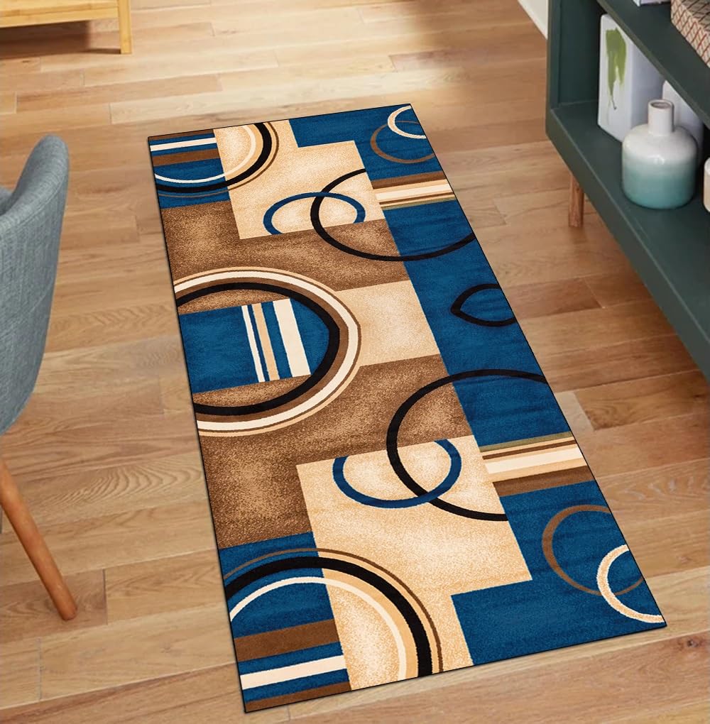 Alfombra de pasillo para cocina y zonas de paso en color azul decorativo