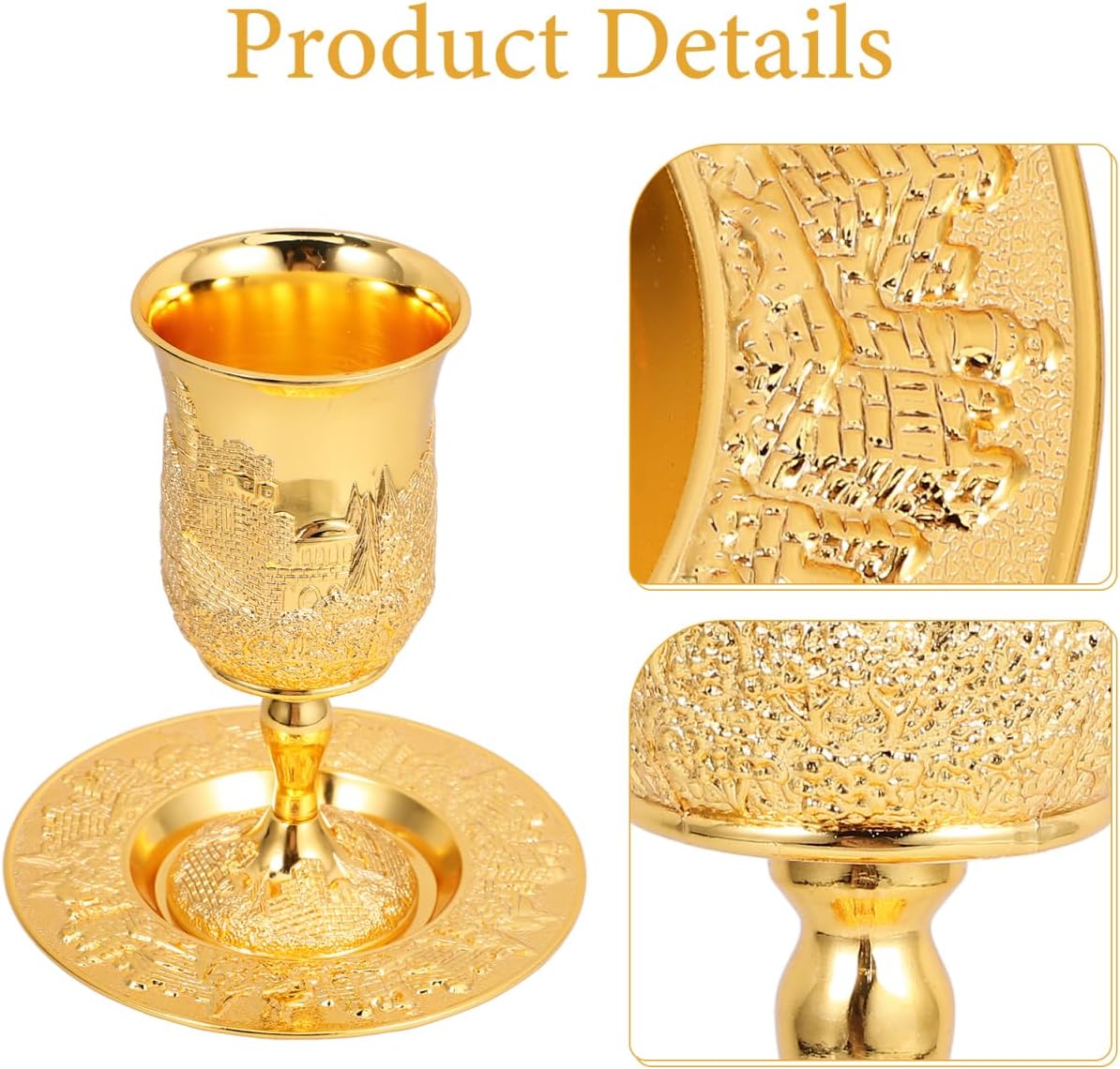 Luxshiny Kiddush Cup with Saucer Set 5.90In Judaica Shabbos Wine Goblet Passover Holiday Gift for Family and Friends