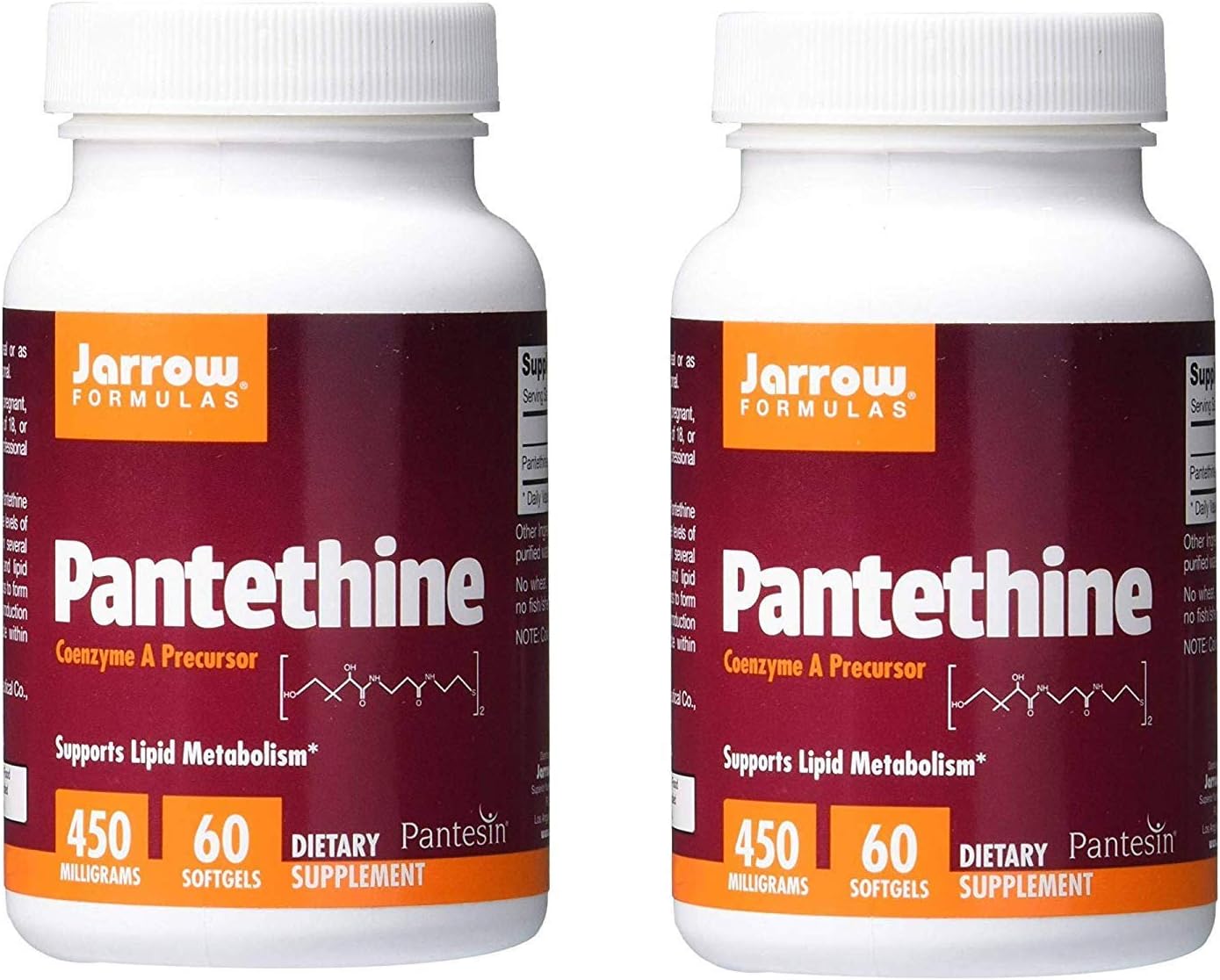 Jarrow Pantethine Coenzyme A Precursor 450 Milligrams Dietary Supplement (60 Softgels) Pack of 2