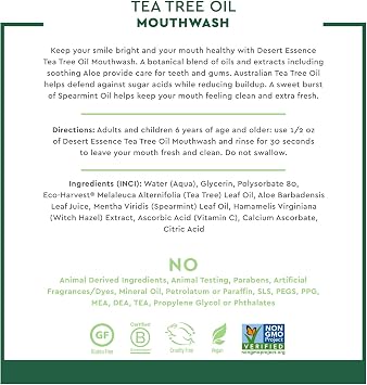 Desert Essence Tea Tree Oil Alcohol-Free Mouthwash, Spearmint, 8oz
