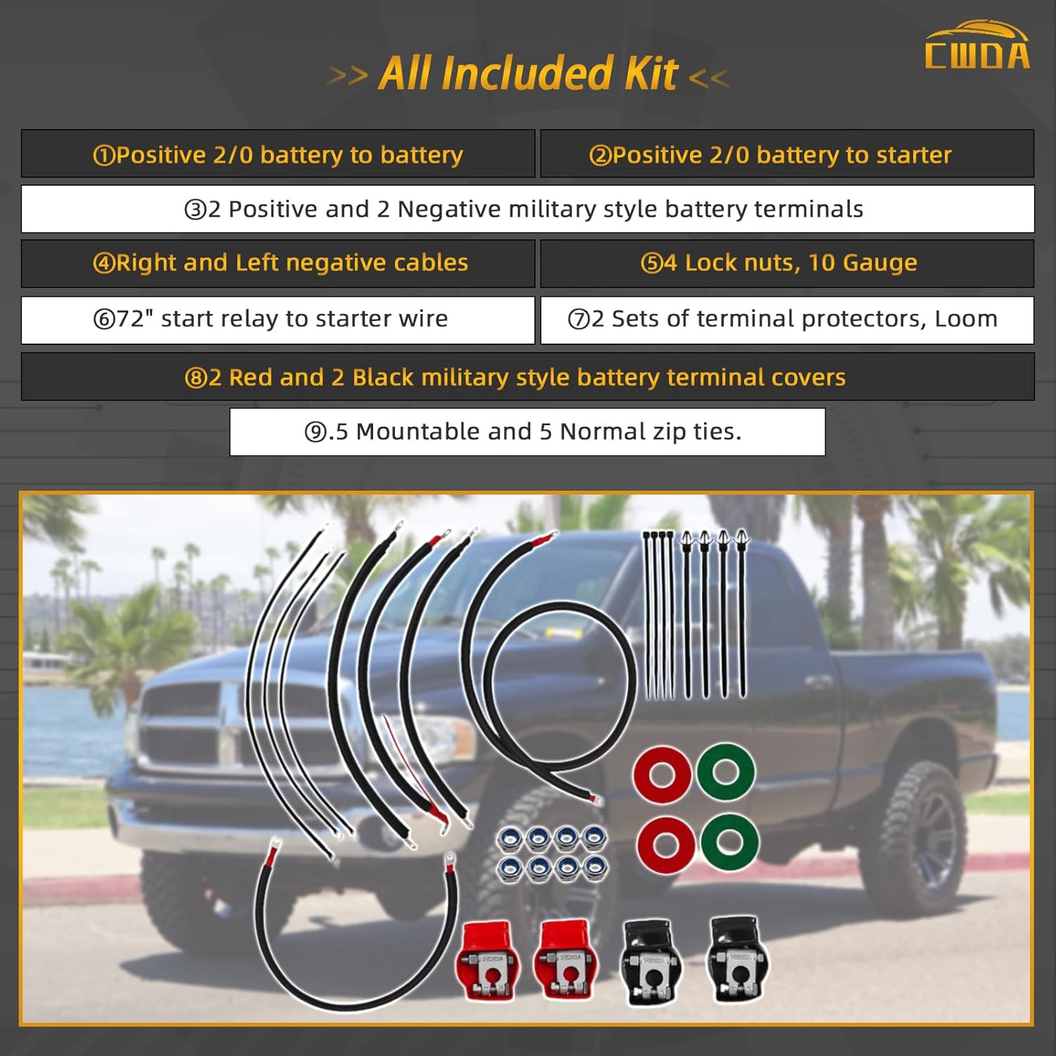 790 Battery Cable Wire Kit Compatible with 2003-2007 Dodge RAM Truck Gen 3 2500 and 3500 Models with 5.9L 24 Valve Cummins Diesel I6 Engines 2/0 Wire with 90 Degree Bend Atstarter