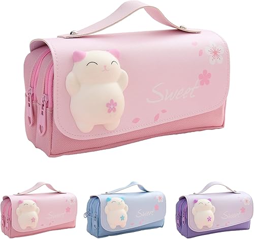 YBDXVX Estuche para lápices para niñas estuche Kawaii para niños bonito estuche para lápices con gran capacidad y 3 compartimentos decoración de