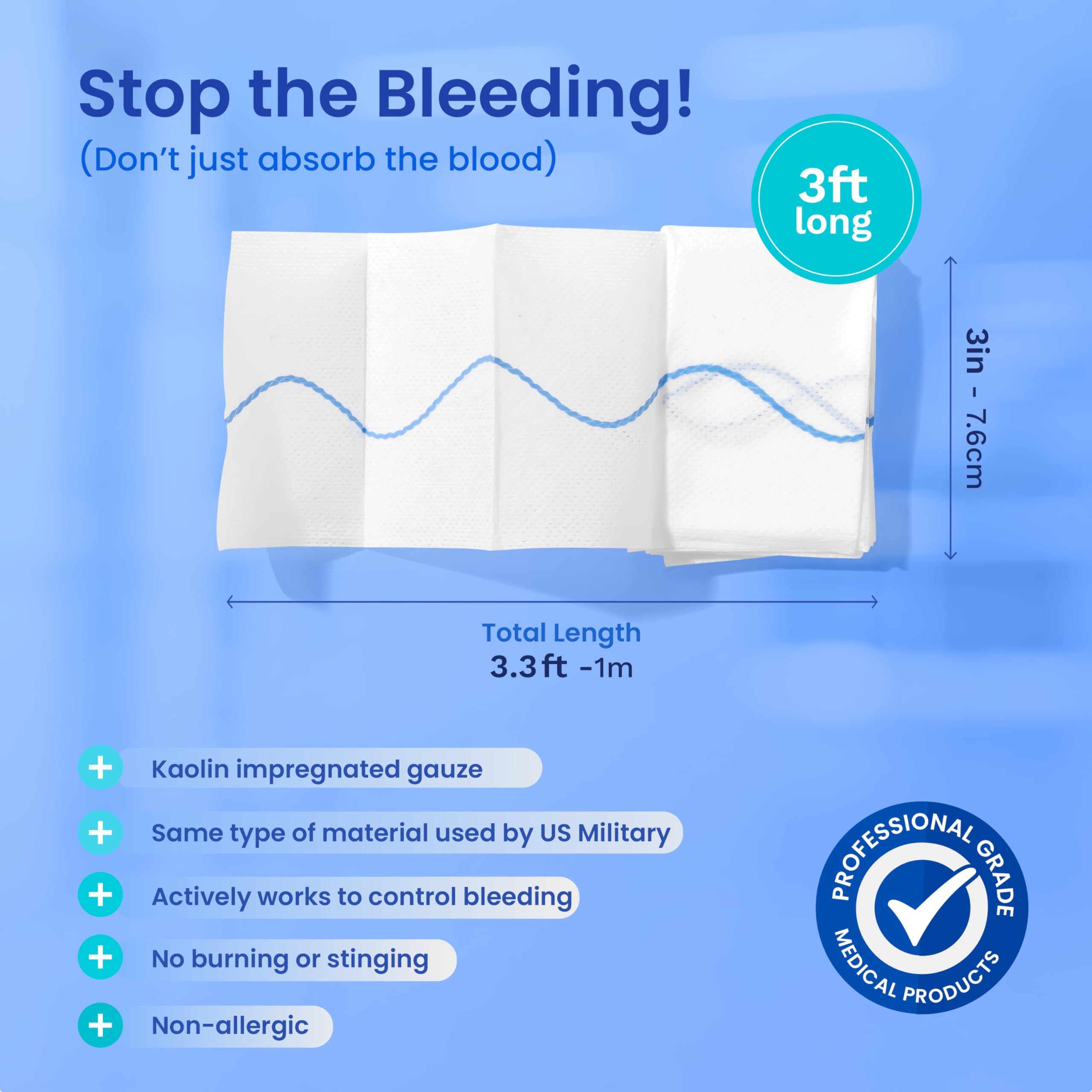 Kaolin Hemostatic Gauze - Stops Bleeding Fast -3