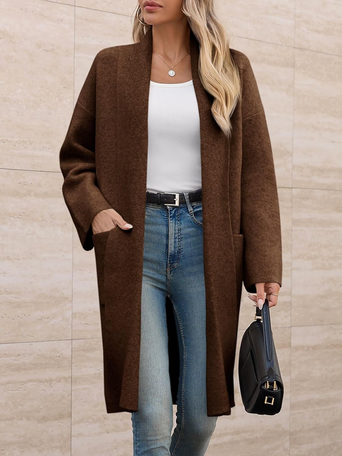 Saodimallsu Womens Long Cardigans Oversized Chunky Knit Coatigan Fall Trendy Open Front Sweater Jackets with Pockets - Image 5