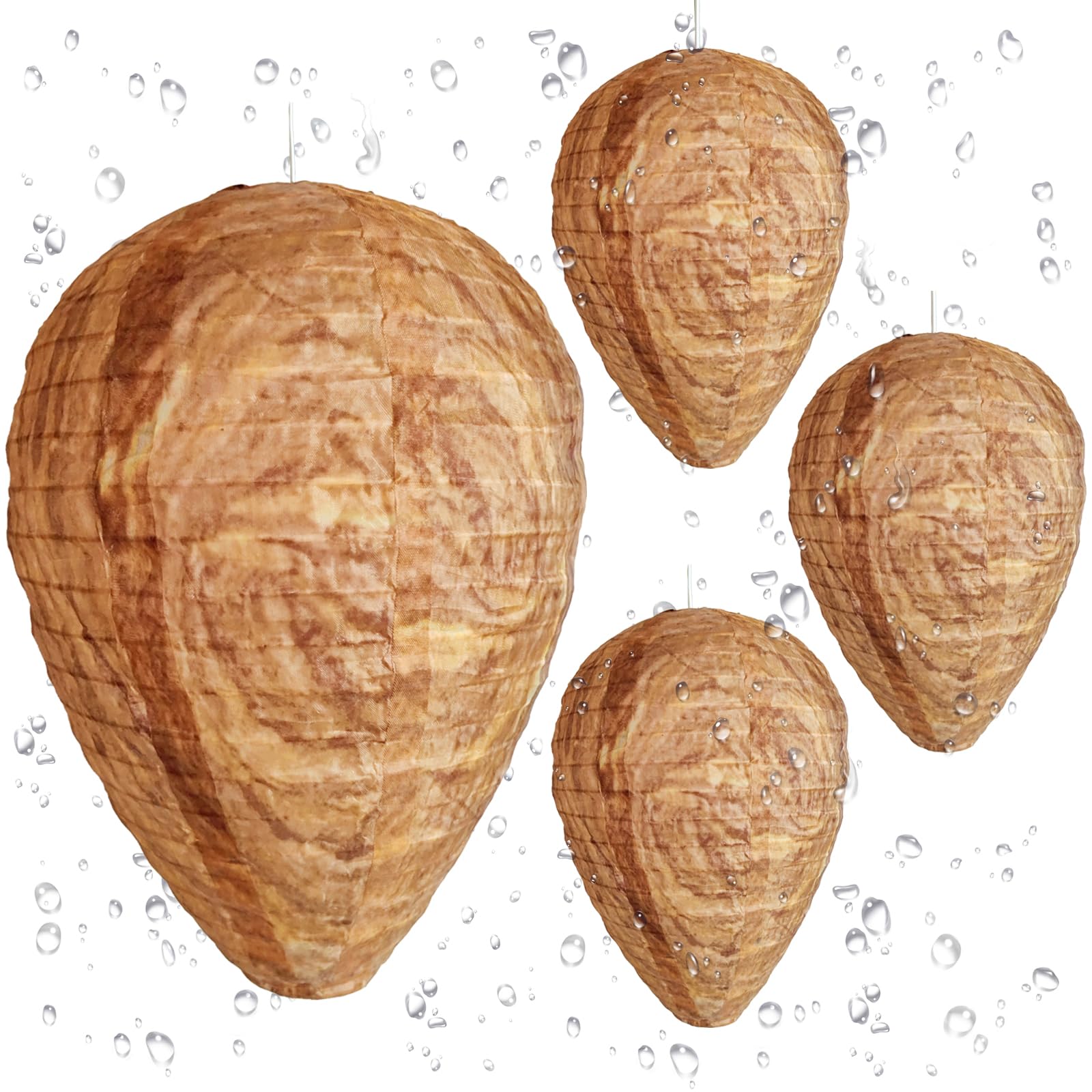 Collabell Wasp Nest Decoy 4 Pack, Fake Wasp Nest Waterproof Hanging Decor, Brown Hornet Nest Decoy Outdoor for Garden Patio, Realistic Artificial Lookalike Nests for Yard, Balcony, Under Eaves, Farmhouse - insect hotels | Mubboo