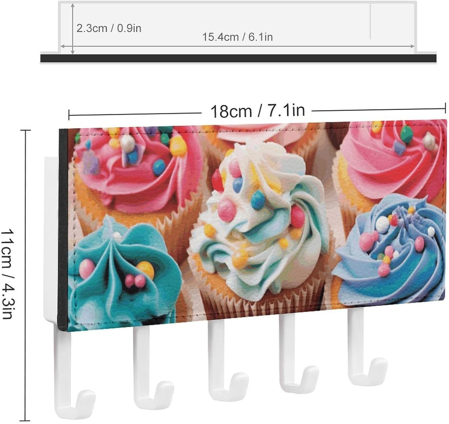Birthday Cupcakes Key Holder Wall Mounted, Adhesive Key Rack image 2