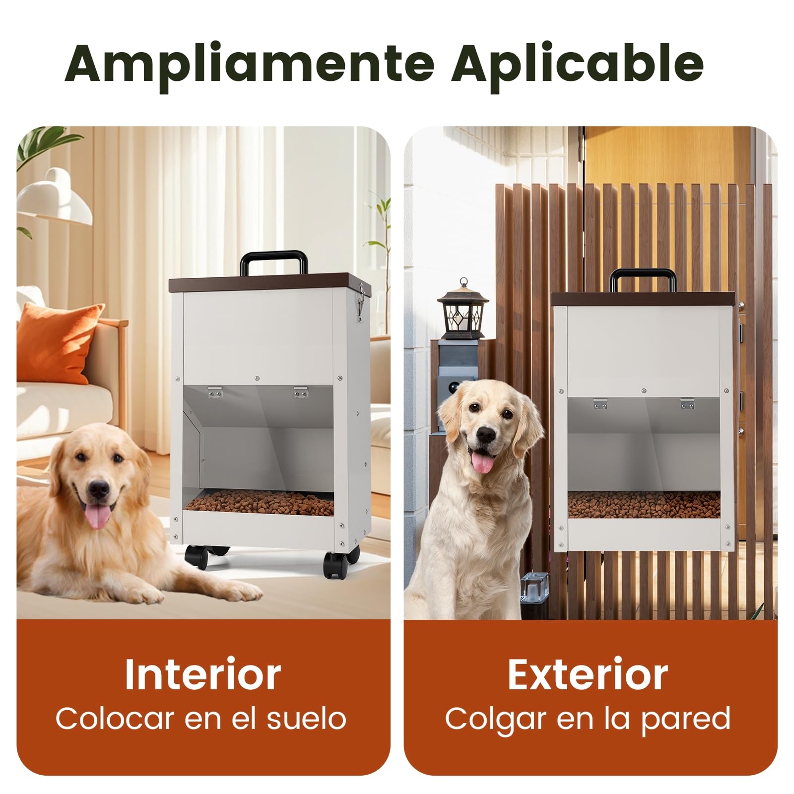 Alimentador Automático Galvanizado para Perros de Raza Grande, Dispensador de Comida para Perros de 30 Libras, con Ruedas, de Metal, Alimentador de Gravedad, Extra Grande