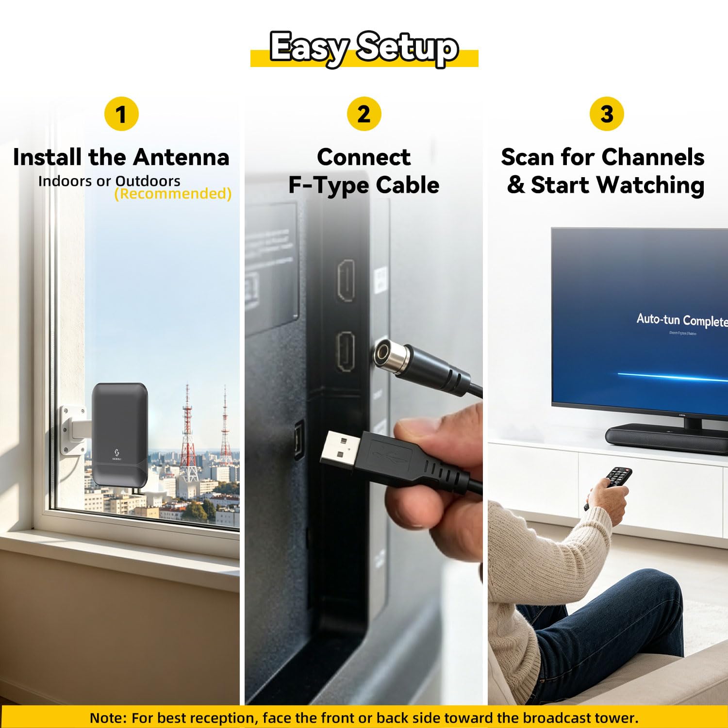 Antena de TV digital para Smart TV interior y exterior, antena HDTV amplificada de 55 millas con amplificador de señal, recepción para canales locales, TV 8K 4K 1080P HD VHF UHF, con cable