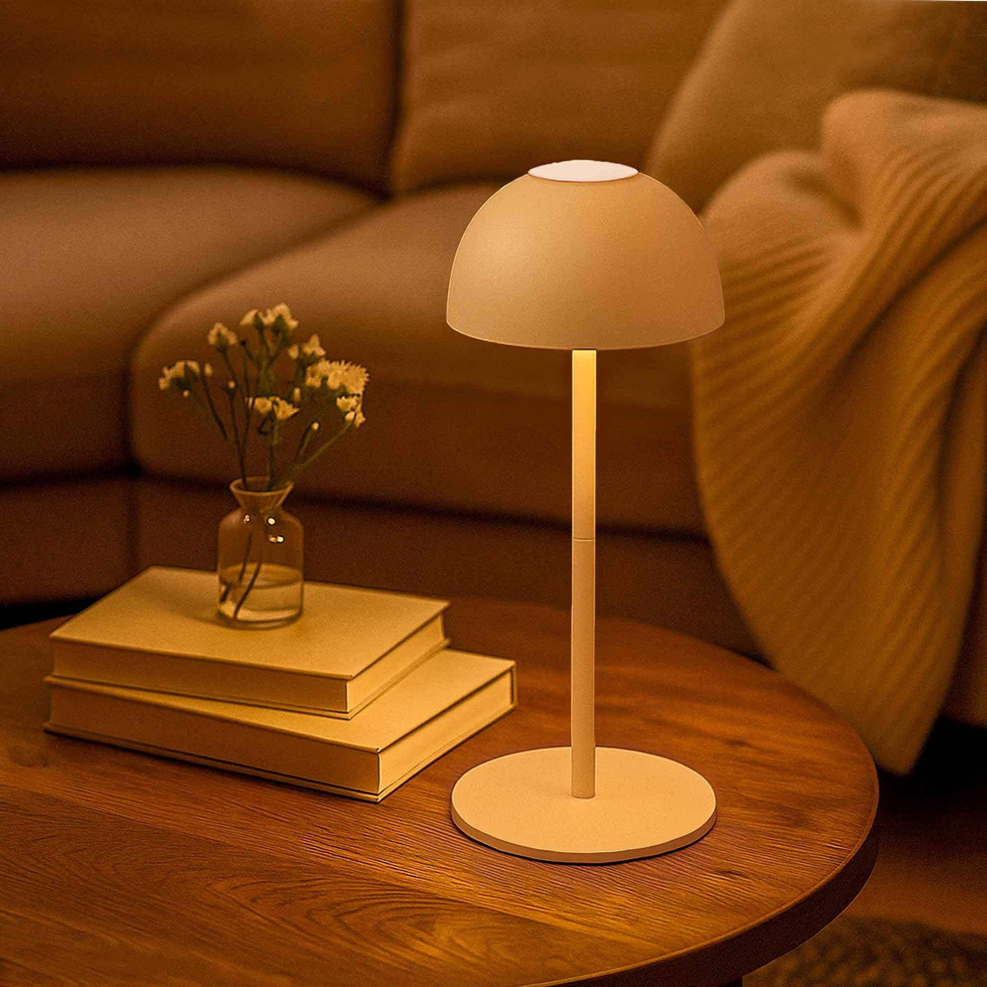 Ledvion - Lampe de Table LED Rechargeable, Beige, Variable 2700K-5000K, 110 Lm, IP54 Résistante aux Éclaboussures, Batterie 2000mAh, Commande Tactile, Réglable, USB-C, Intérieure & Extérieure, Vita