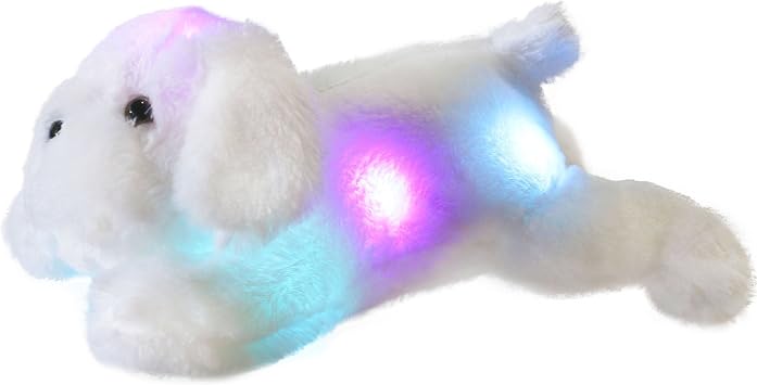 WEWILL 18 Light up White Puppy Dog LED Stuffed Animal with Colorful Night Light Glow Soft Plush Toy Gifts for Kids on Christmas Birthday